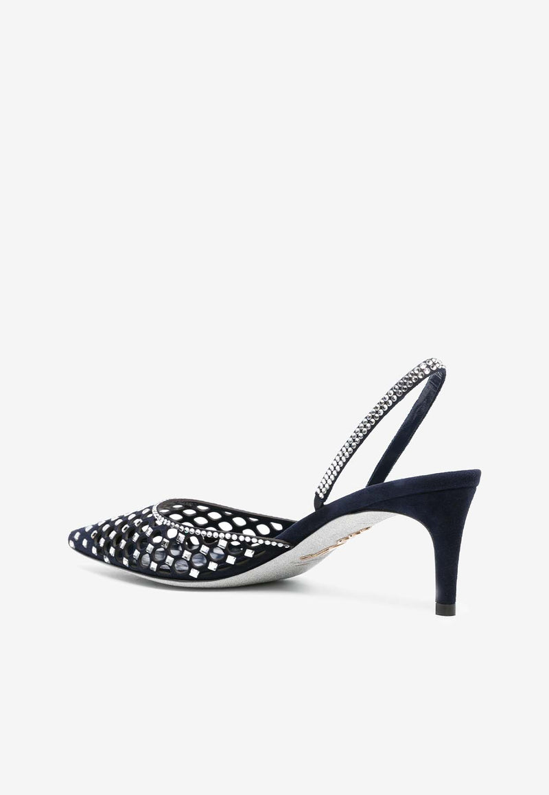 Rene Caovilla Carrie 60 Slingback Crystal-Embellished Pumps C11980-060-C001X121 BLUE SUEDE/CRYSTAL STRASS