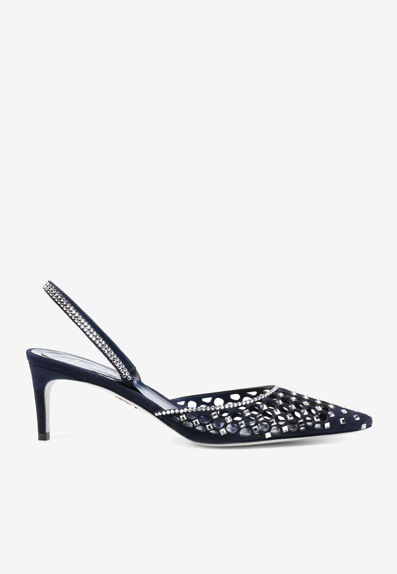 Rene Caovilla Carrie 60 Slingback Crystal-Embellished Pumps C11980-060-C001X121 BLUE SUEDE/CRYSTAL STRASS