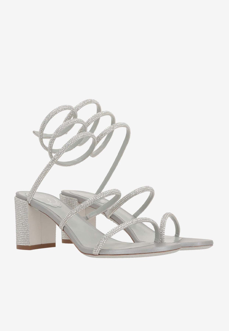 Rene Caovilla Cleo 40 Crystal-Embellished Sandals C12037-060-R001V232 GREY SATIN/C.SILVER SHADE