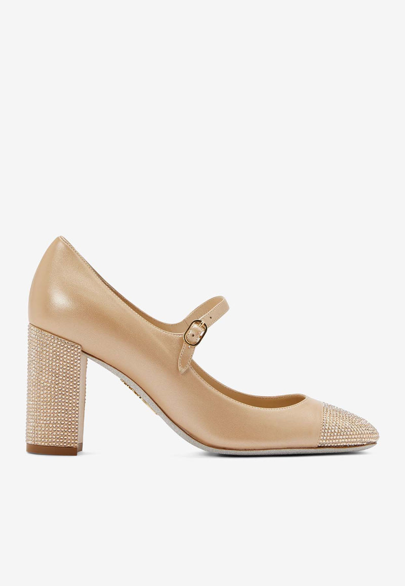 Rene Caovilla Kristen 80 Crystal Embellished Pumps Beige C12185-080-NA01V104 BEIGE LAMB/GOLDEN SHADOW