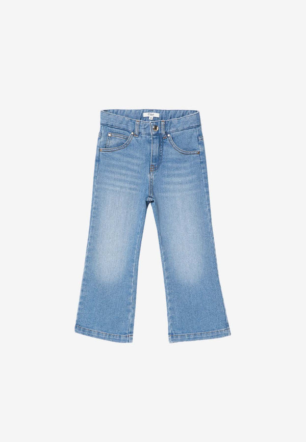 Chloé Kids Girls Logo Patch Faded Jeans Blue C20459-BCO/Q_CHLOE-Z04