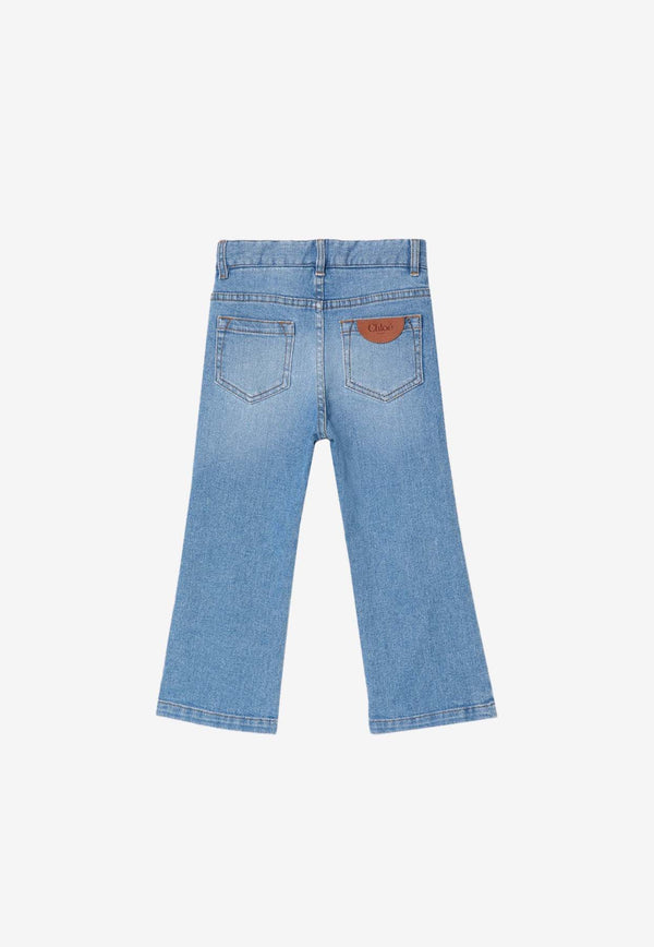 Chloé Kids Girls Logo Patch Faded Jeans Blue C20459-BCO/Q_CHLOE-Z04