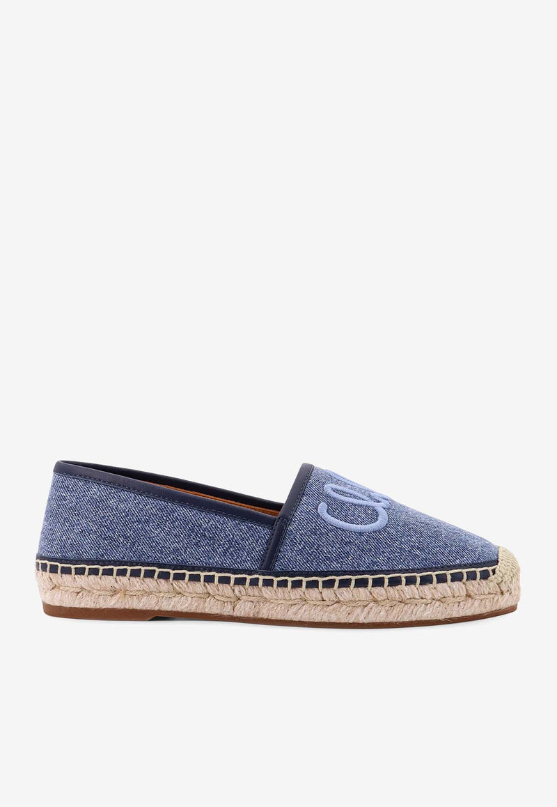 Chloé Embroidered Logo Denim Espadrilles Blue C25S08RQV_45D