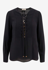 Elisabetta Franchi Lace-Up Flowy Blouse Black CA00351E2_110