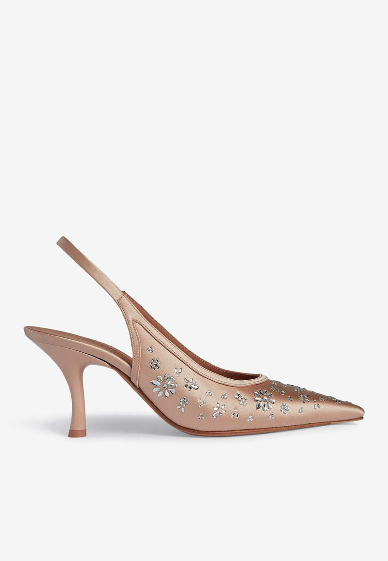 Malone Souliers X Tabitha Simmons Cameron 70 Slingback Pumps in Satin CAMERON 70-2 CHAMPAGNE