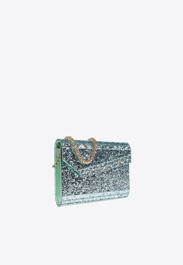 Jimmy Choo Candy Glittered Clutch Bag Green CANDY GAC AQUA GREEN