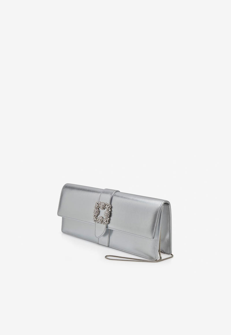 Manolo Blahnik Caprilong Crystal Buckle Clutch in Nappa Leather CAPRILONG CLC SILVER 0454 1501-0001 Silver