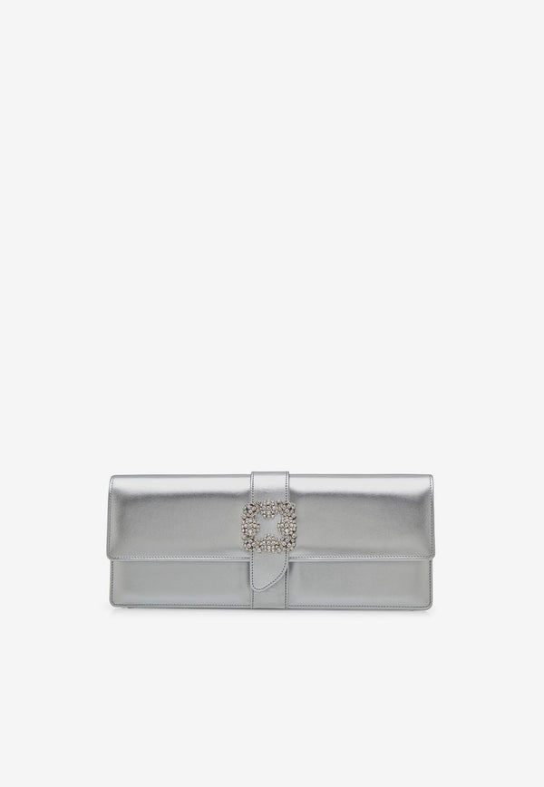 Manolo Blahnik Caprilong Crystal Buckle Clutch in Nappa Leather CAPRILONG CLC SILVER 0454 1501-0001 Silver