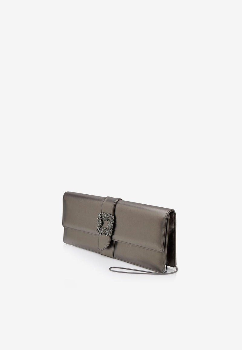 Manolo Blahnik Caprilong Crystal Buckle Clutch in Nappa Leather CAPRILONG FMC GRAPHITE 0408 1437-0001 Gray