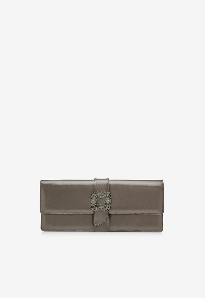 Manolo Blahnik Caprilong Crystal Buckle Clutch in Nappa Leather CAPRILONG FMC GRAPHITE 0408 1437-0001 Gray