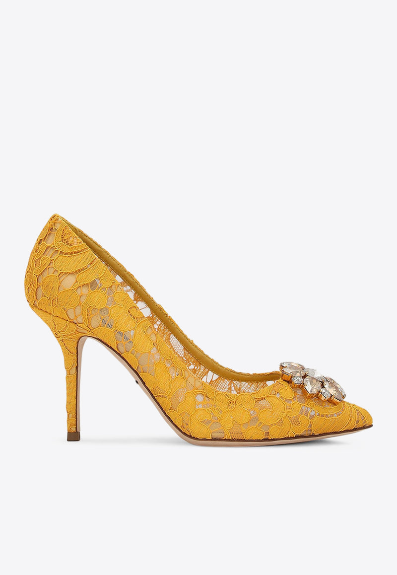 Dolce 
Gabbana Bellucci 90 Brooch Lace Pumps Yellow CD0101 AL198 80211