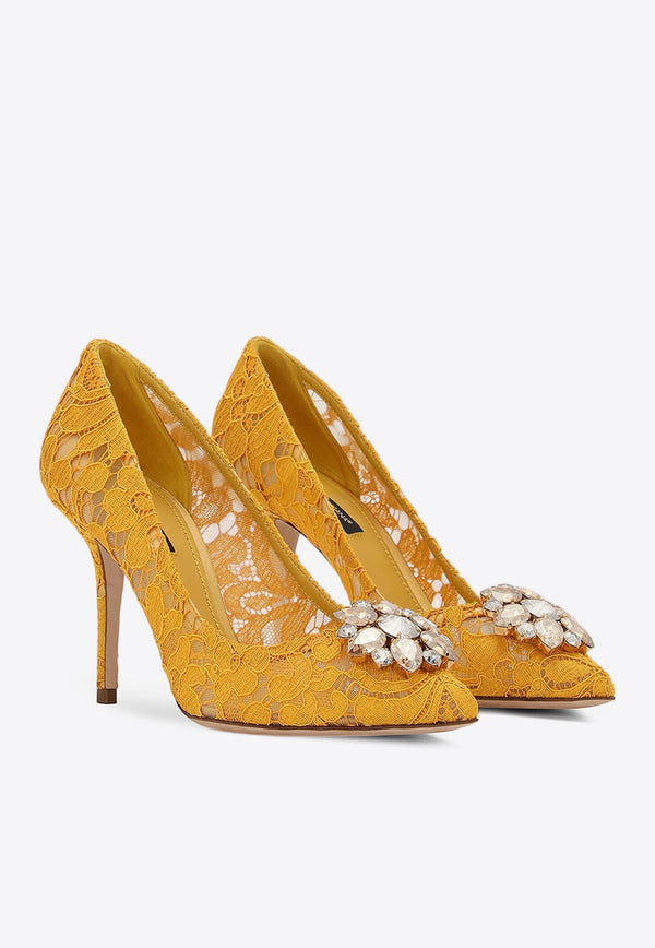 Dolce 
Gabbana Bellucci 90 Brooch Lace Pumps Yellow CD0101 AL198 80211