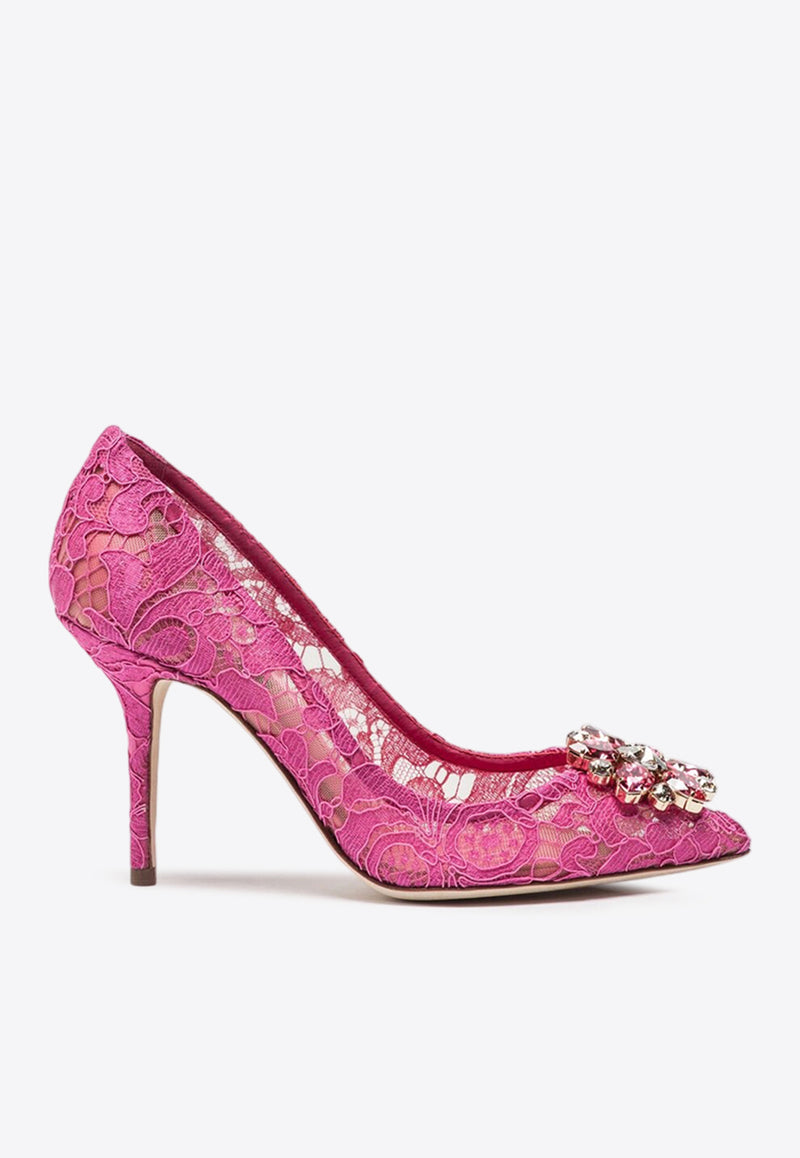 Dolce 
Gabbana Bellucci 90 Brooch Lace Pumps Fuchsia CD0101 AL198 80422