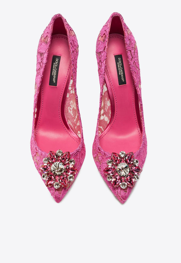 Dolce 
Gabbana Bellucci 90 Brooch Lace Pumps Fuchsia CD0101 AL198 80422