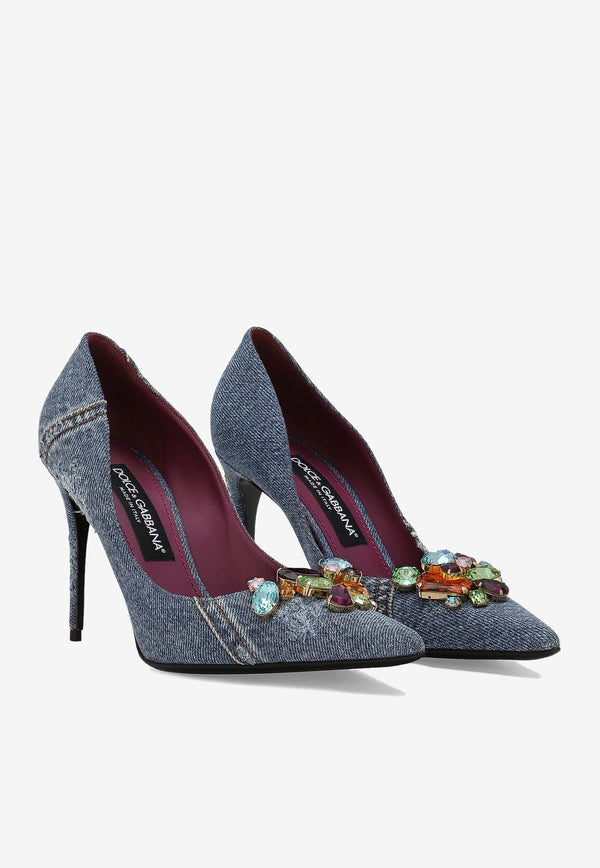 Dolce 
Gabbana 90 Crystal-Embellished Patchwork Denim Pumps CD1837 AR142 8C609 Denim