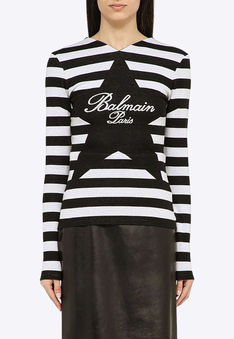 Balmain Logo-Print Striped Shirt  CF1AR800JH73/O_BALMA-EAB