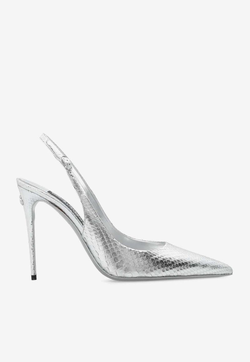 Dolce 
Gabbana 105 Leather Slingback Pumps CG0602 A2F48 80998 Silver