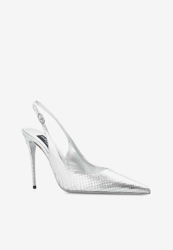 Dolce 
Gabbana 105 Leather Slingback Pumps CG0602 A2F48 80998 Silver