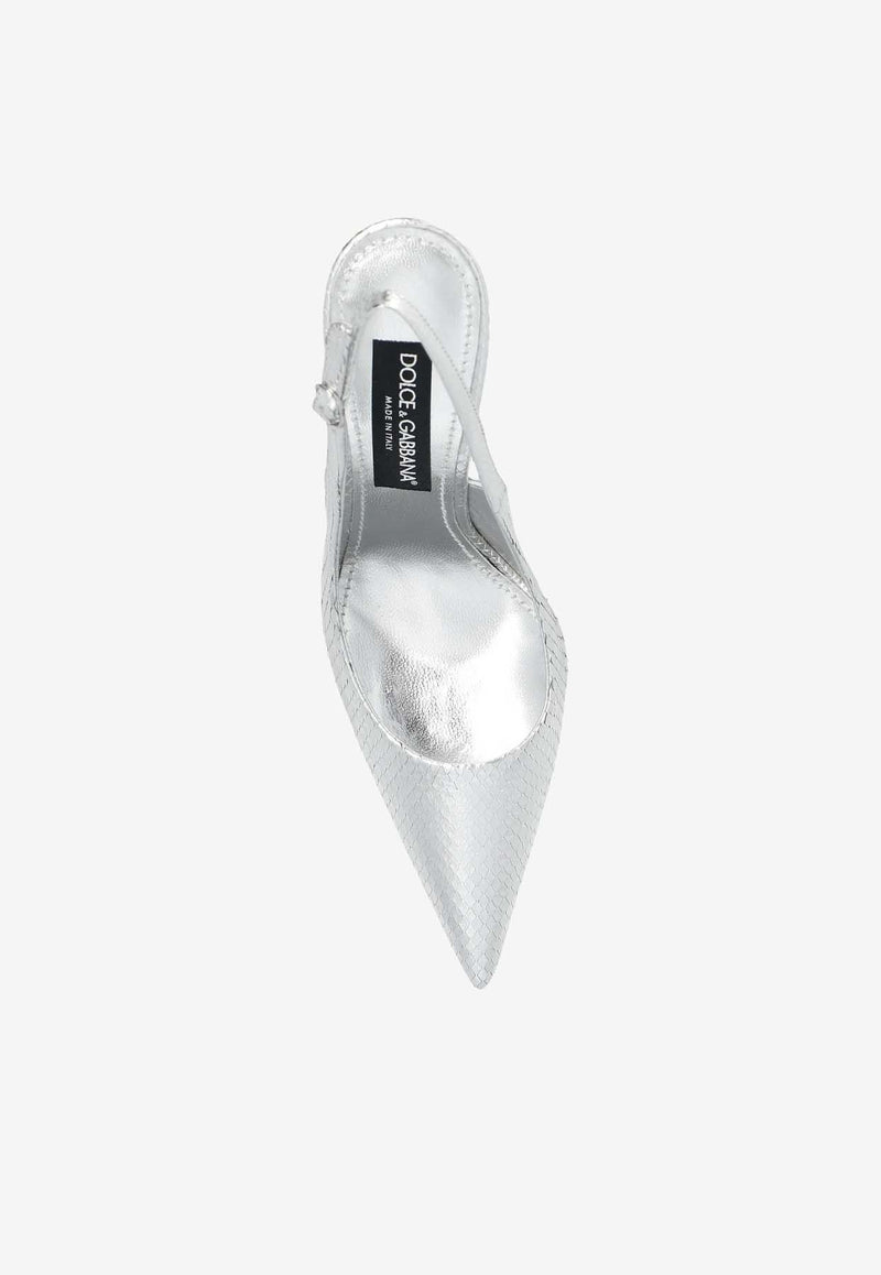 Dolce 
Gabbana 105 Leather Slingback Pumps CG0602 A2F48 80998 Silver