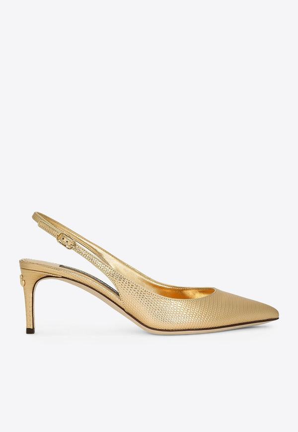 Dolce 
Gabbana Cardinale 60 Metallic Slingback Pumps in Iguana Print Leather  Heels Color