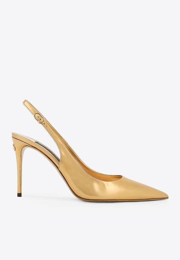 Dolce 
Gabbana Lollo 90 Metallic Leather Slingback Pumps Gold CG0621 AY828 89869