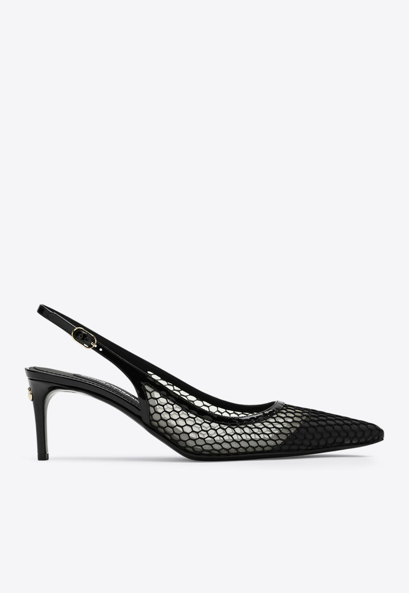 Dolce 
Gabbana 60 Leather and Mesh Slingback Pumps Black CG0632AG883/Q_DOLCE-8B956