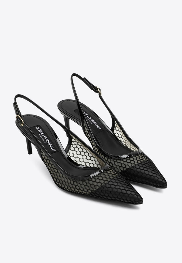 Dolce 
Gabbana 60 Leather and Mesh Slingback Pumps Black CG0632AG883/Q_DOLCE-8B956