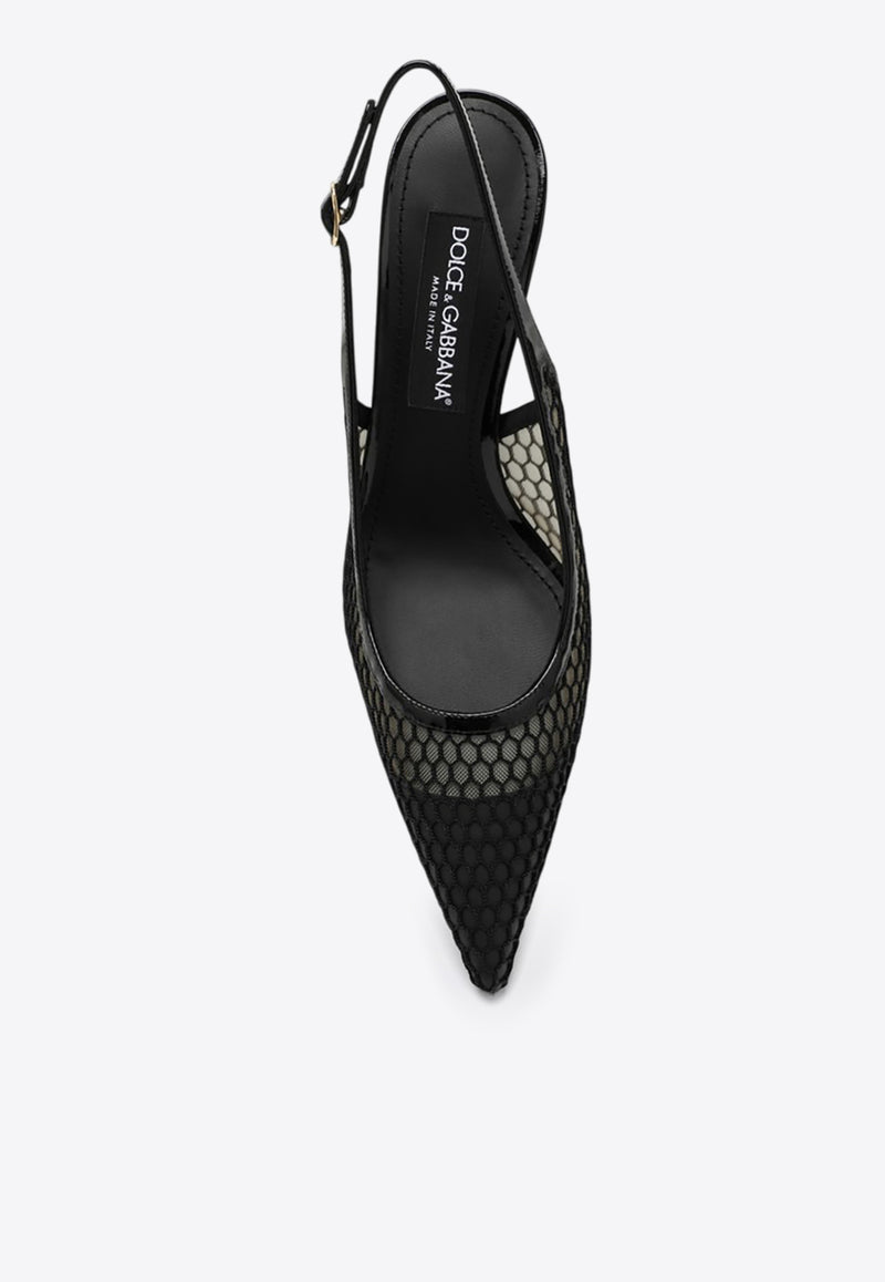 Dolce 
Gabbana 60 Leather and Mesh Slingback Pumps Black CG0632AG883/Q_DOLCE-8B956