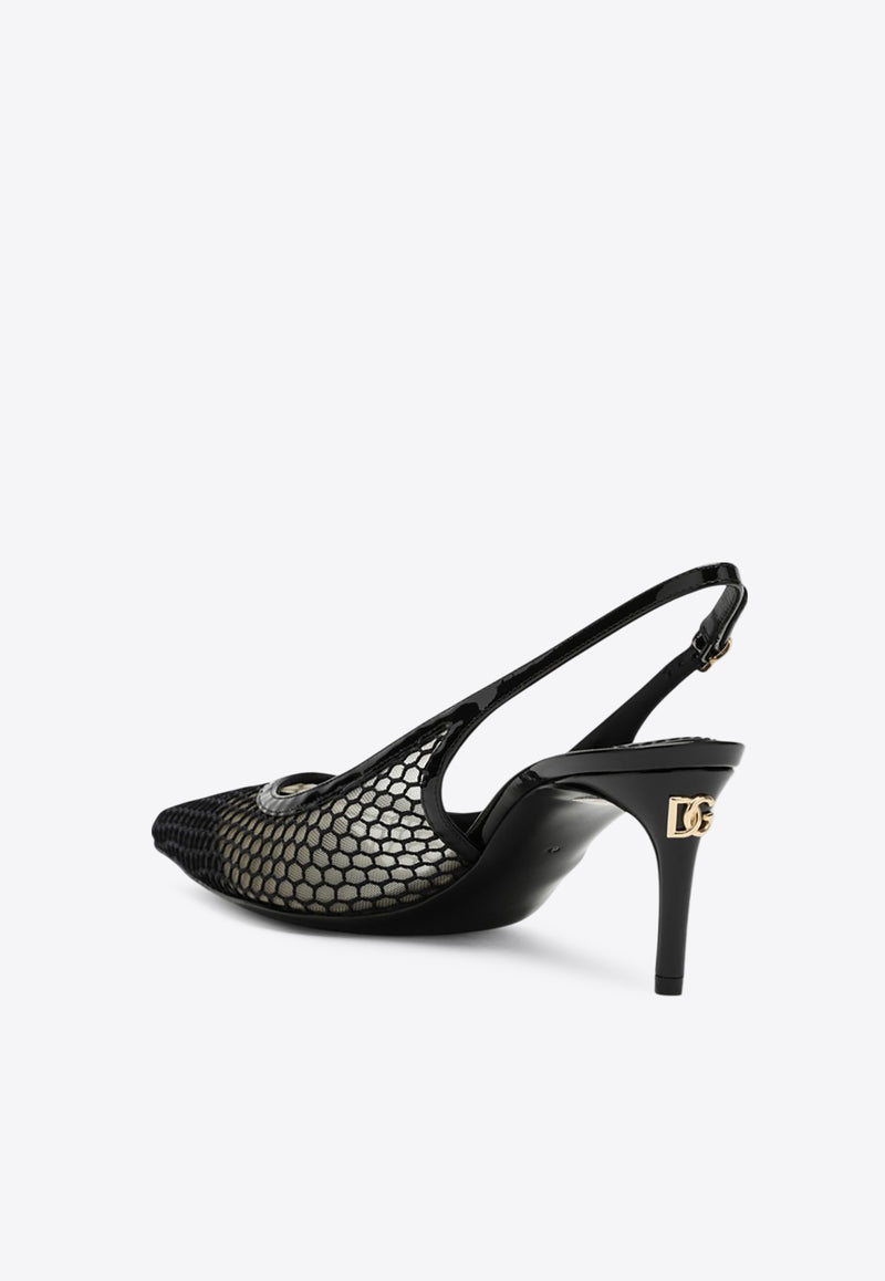 Dolce 
Gabbana 60 Leather and Mesh Slingback Pumps Black CG0632AG883/Q_DOLCE-8B956