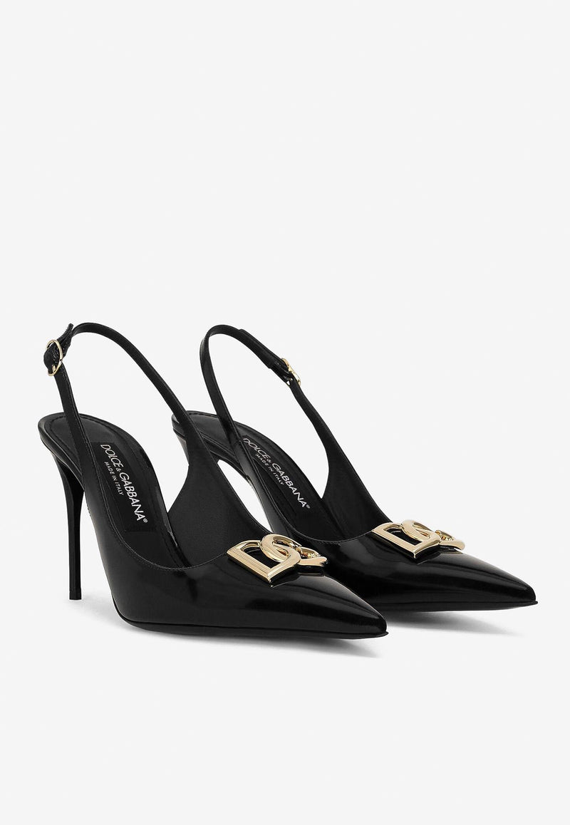 Dolce 
Gabbana Lollo 90 Slingback Pumps in Polished Calfskin Black CG0680 A1037 80999