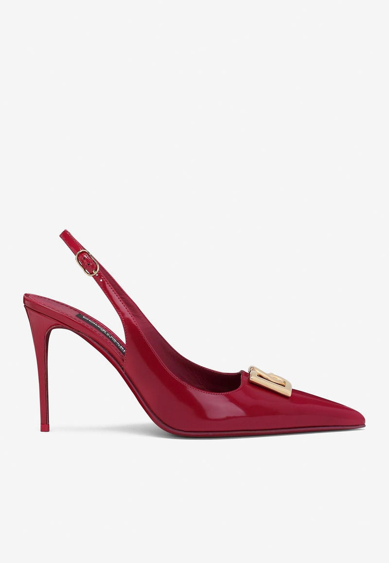 Dolce 
Gabbana Lollo 90 Slingback Pumps in Polished Calfskin Fuchsia CG0680 A1037 8I484