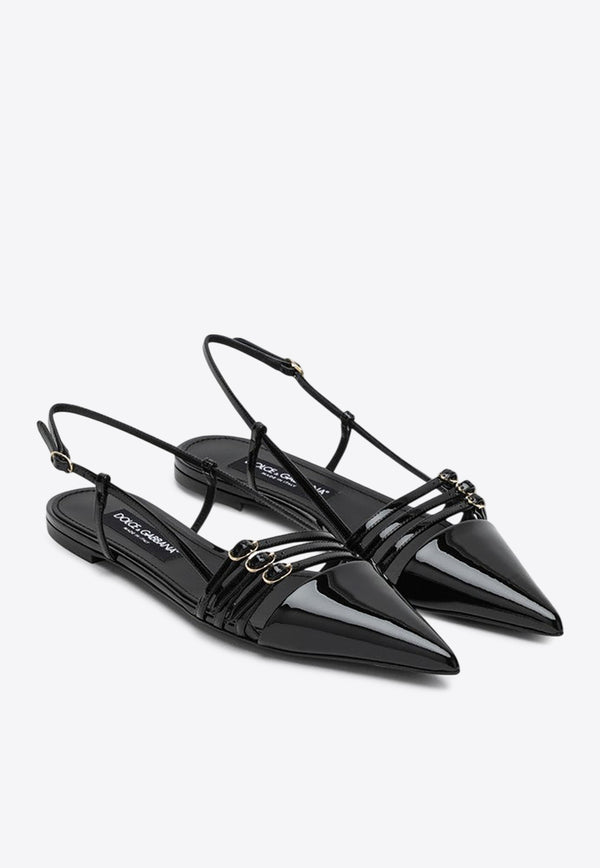 Dolce 
Gabbana Lollo Patent Leather Slingback Flats Black CG0719A1471/Q_DOLCE-80999