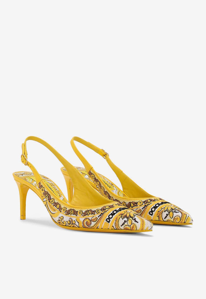 Dolce 
Gabbana Lollo 60 Majolica Embroidery Slingback Pumps CG0815 AV804 8Q728 Yellow