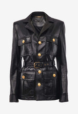 Chloé Utilitarian Belted Leather Jacket Black CH24ACV51213001 Black