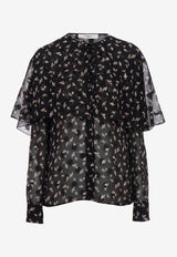 Chloé Ginkgo Print Satin Cape Blouse Black CH24AHT03306001 Black