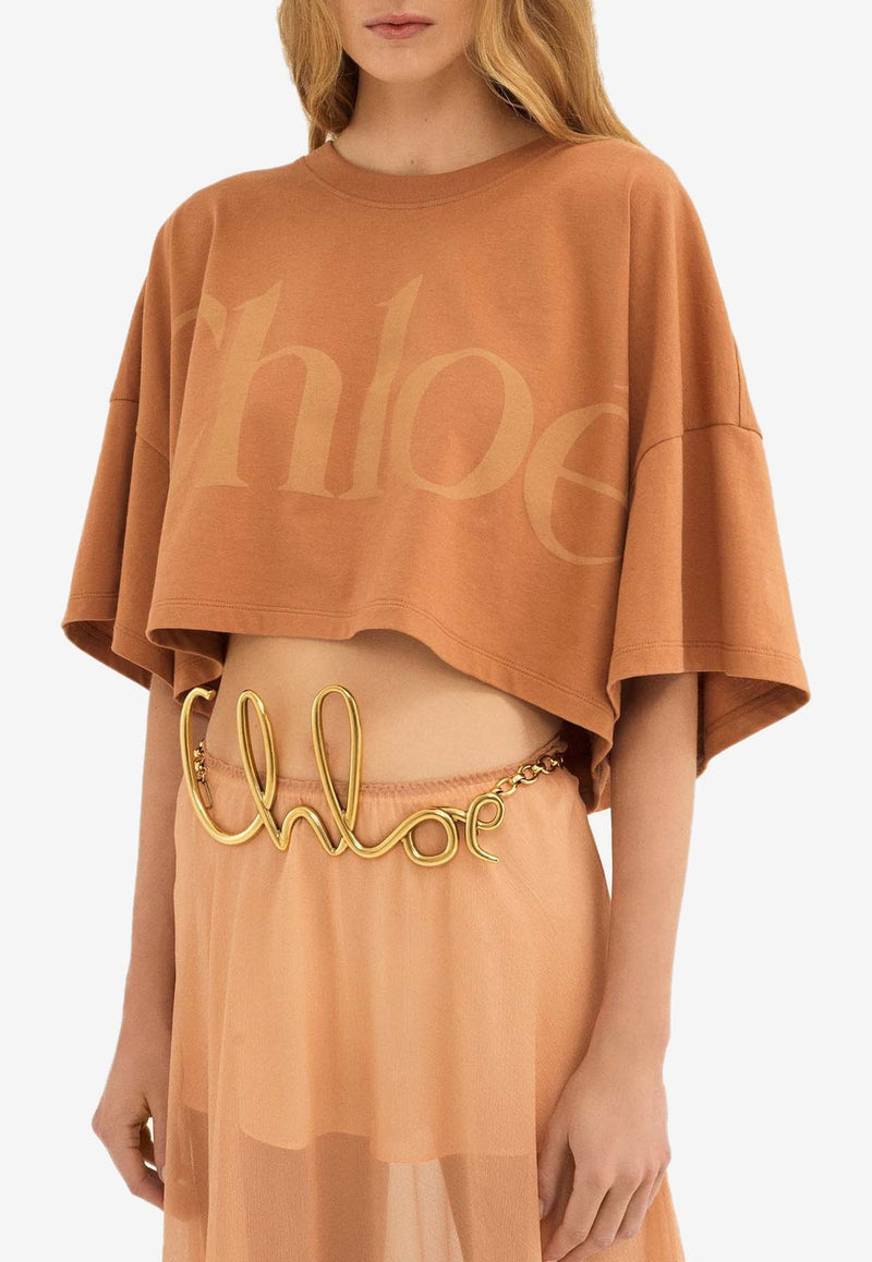 Chloé Faded Logo Cropped Boxy T-shirt Orange CH24AJH09183852 Orange Rust