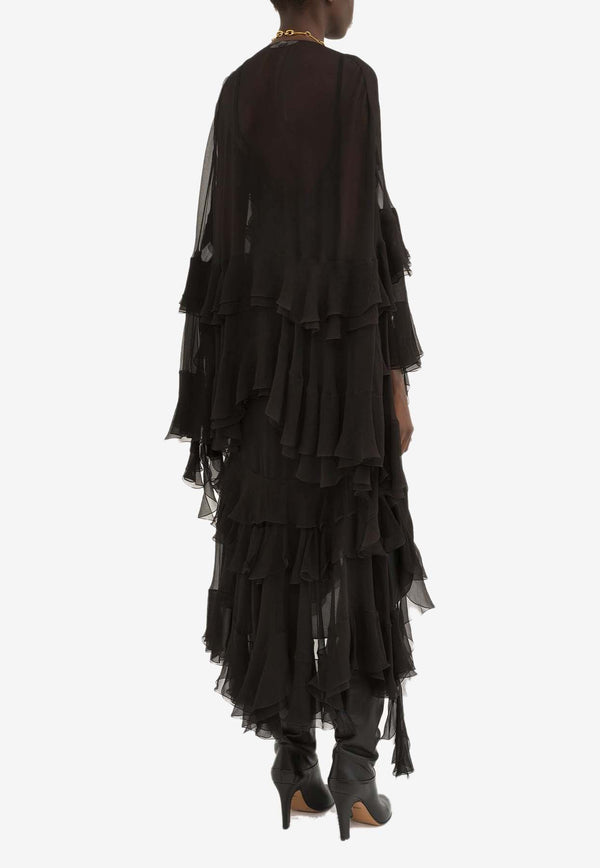 Chloé Semi-Sheer Ruffled Maxi Dress Black CH24ARO50001001 Black