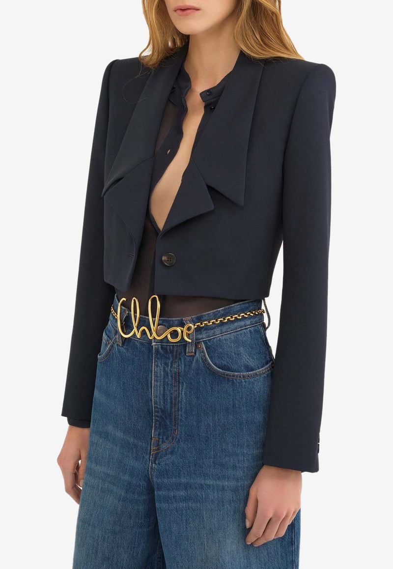 Chloé Spencer Cropped Wool Blazer Blue CH24AVE1406349Z Eclipse Blue