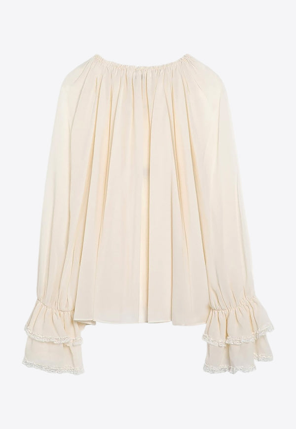 Chloé Flowy Long-Sleeved Silk Blouse Ivory CH24WHT71117/P_CHLOE-114