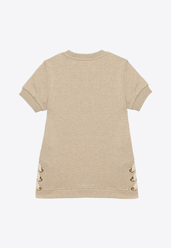 Chloé Kids Girls Logo Embroidered T-shirt Dress Beige CHC20055-BCO/O_CHLOE-C03