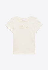 Chloé Kids Girls Logo Embroidered Crewneck T-shirt White CHC20110-BCO/O_CHLOE-117