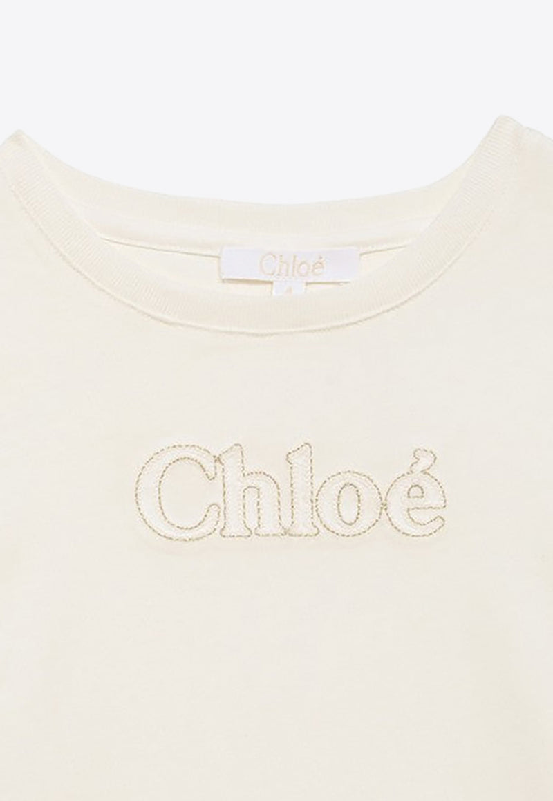 Chloé Kids Girls Logo Embroidered Crewneck T-shirt White CHC20110-BCO/O_CHLOE-117