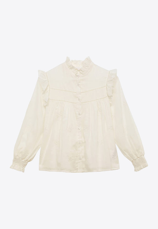 Chloé Kids Girls Long-Sleeved Ruffled Shirt White CHC20197-BCO/O_CHLOE-117