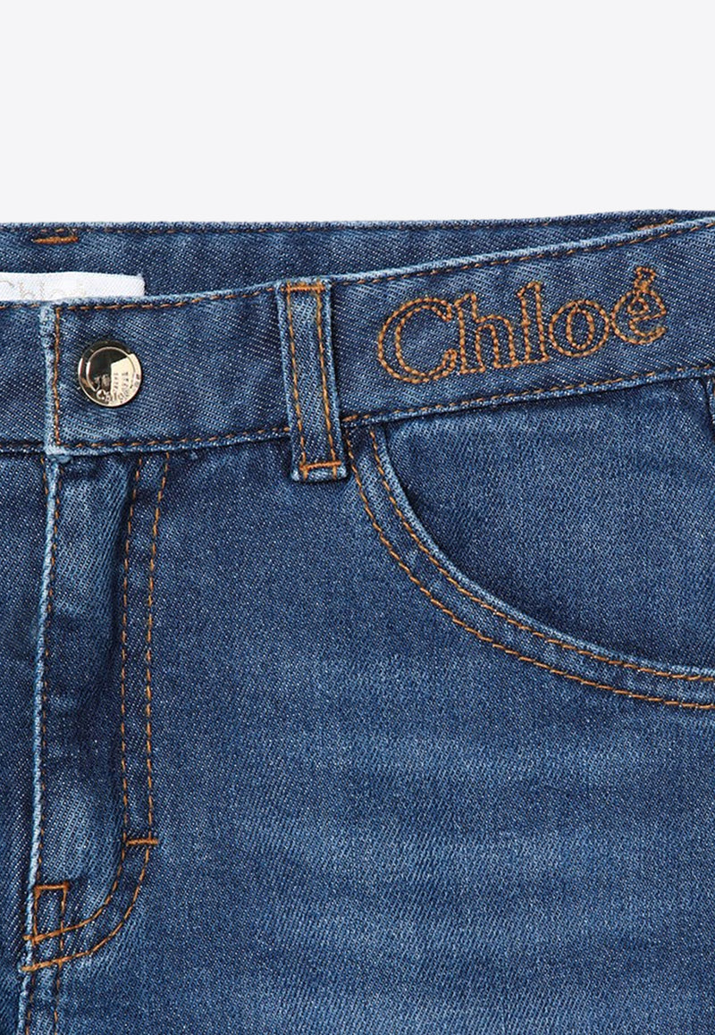 Chloé Kids Girls Washed Denim Pants Blue CHC20230-ADE/P_CHLOE-Z10