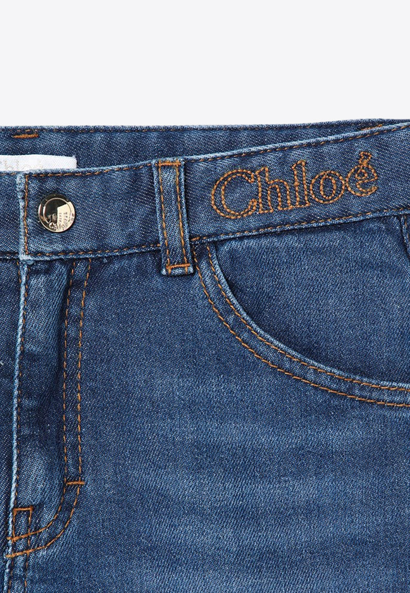 Chloé Kids Girls Washed Denim Pants Blue CHC20230-BDE/P_CHLOE-Z10