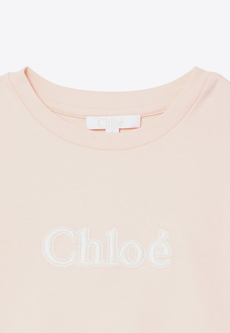 Chloé Kids Girls Logo Embroidered T-shirt Pink CHC20366-ACO/P_CHLOE-45K