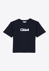 Chloé Kids Girls Logo Embroidered T-shirt Blue CHC20366-ACO/P_CHLOE-859