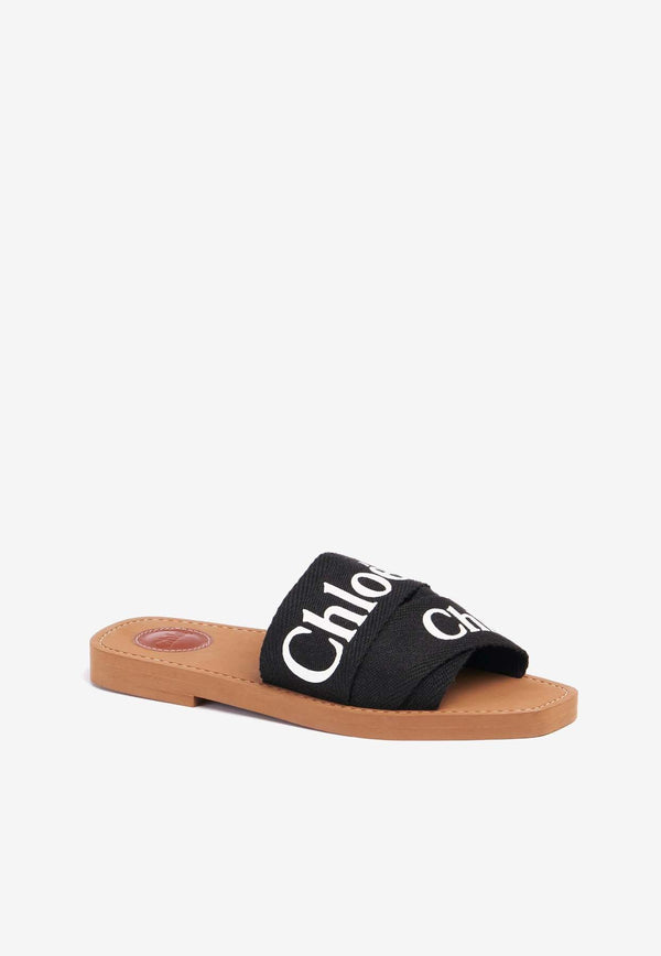 Chloé Woody Logo Print Sandals Black CHC22U188Z3BLACK