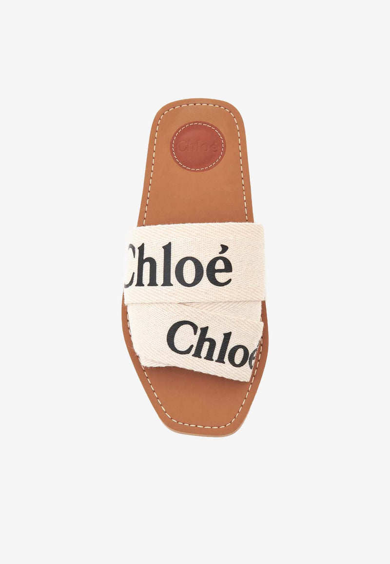 Chloé Woody Logo Print Sandals White CHC22U188Z3WHITE