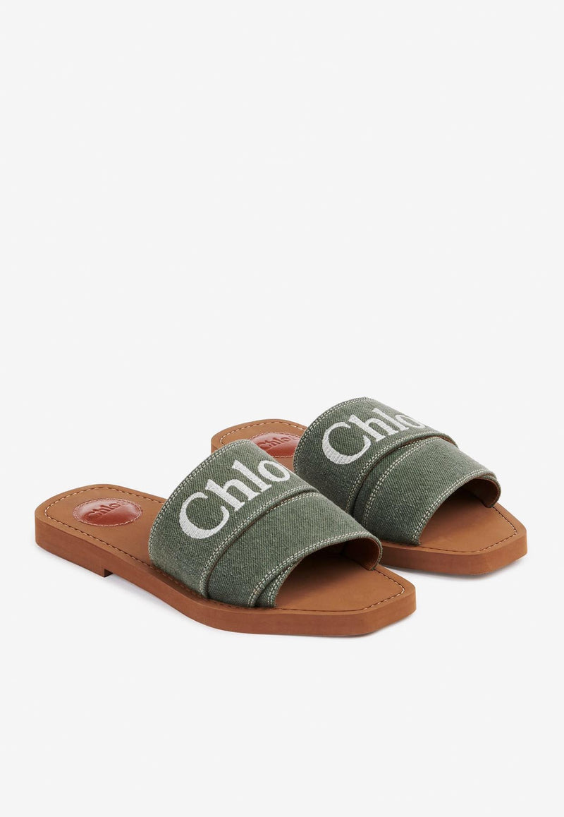 Chloé Logo Woody Sandals CHC23A188FE3E8 WIDE FOREST